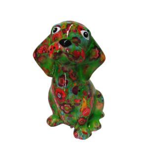 TIRELIRE BASIL CHIEN BEAGLE POMME PIDOU VERTE ET FLEURS