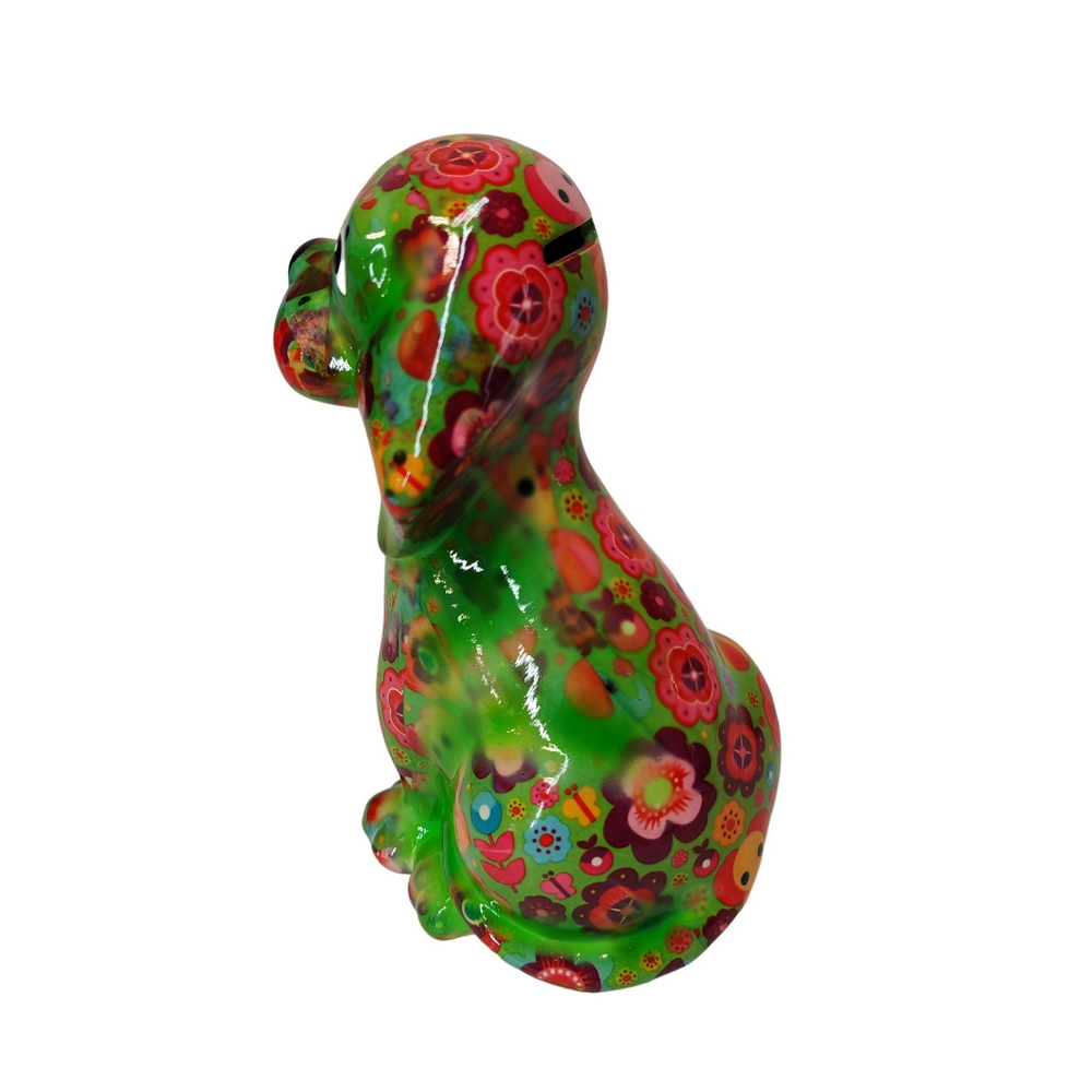TIRELIRE BASIL CHIEN BEAGLE POMME PIDOU VERTE ET FLEURS - Photo N°2