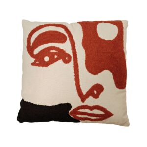 COUSSIN VISAGE FACE TO FACE TERRACOTTA ET NOIR 45 X 45 CM