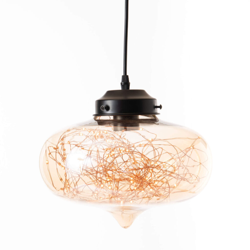 SUSPENSION LACTEA LAMPE VERRE ET GUIRLANDE LED COULEUR AMBRE 25 X 150 X 25 CM - Photo N°3