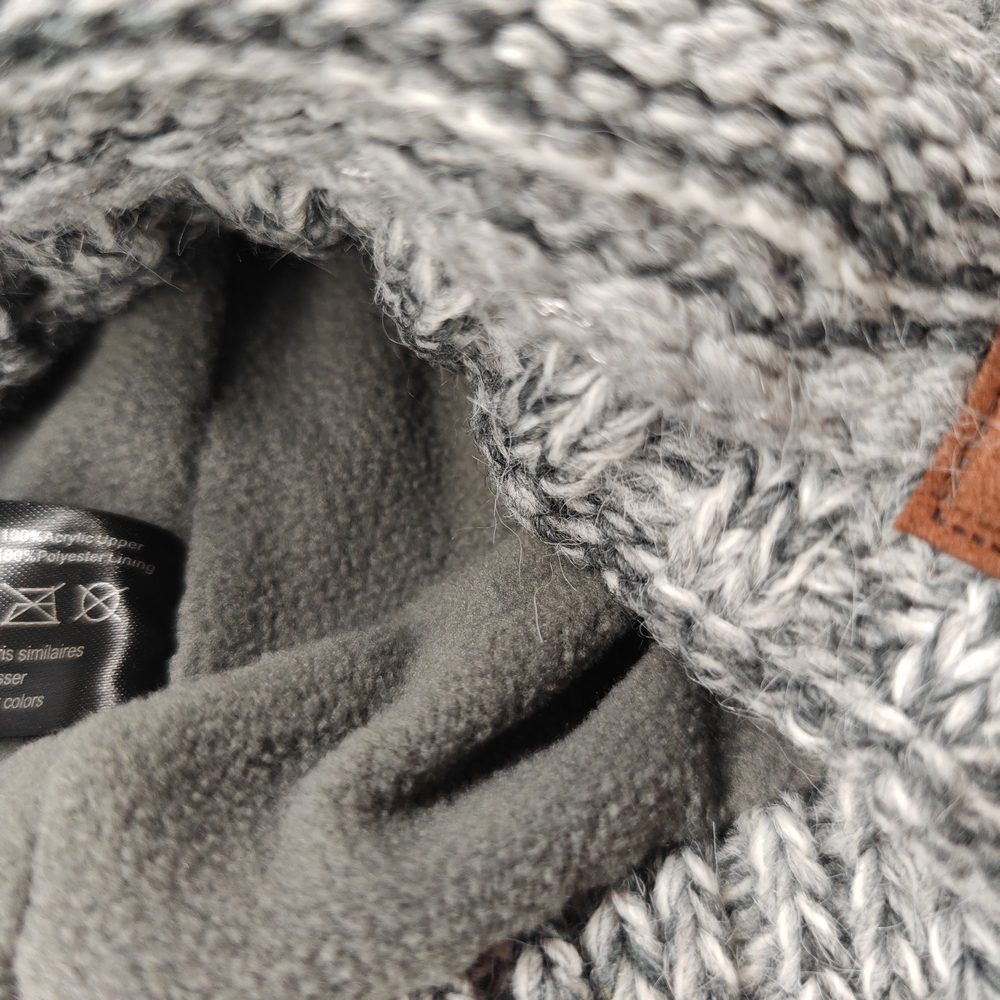 BONNET DOUBLURE POLAIRE POMPON COULEUR GRIS ET GRIS FONCE 24 X 30 CM - Photo N°3