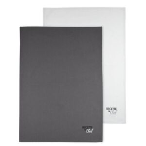 LOT DE 2 TORCHONS 50 X 70 CM RECETTE DE CHEF GRIS ET PERLE
