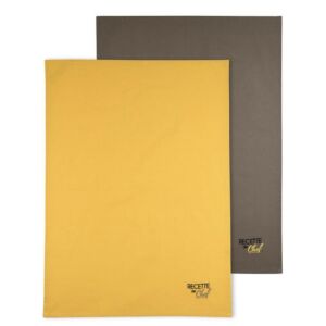 LOT DE 2 TORCHONS 50 X 70 CM RECETTE DE CHEF MOUTARDE ET TAUPE