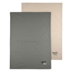 LOT DE 2 TORCHONS 50 X 70 CM RECETTE DE CHEF KAKI ET LIN