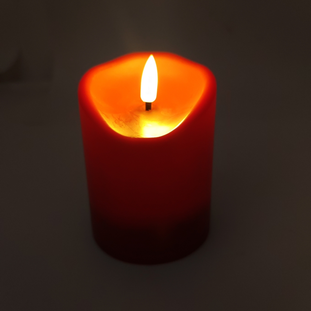 BOUGIE LED CYLINDRIQUE ROUGE 7.5 X 10 X 7.5 CM - Photo N°5