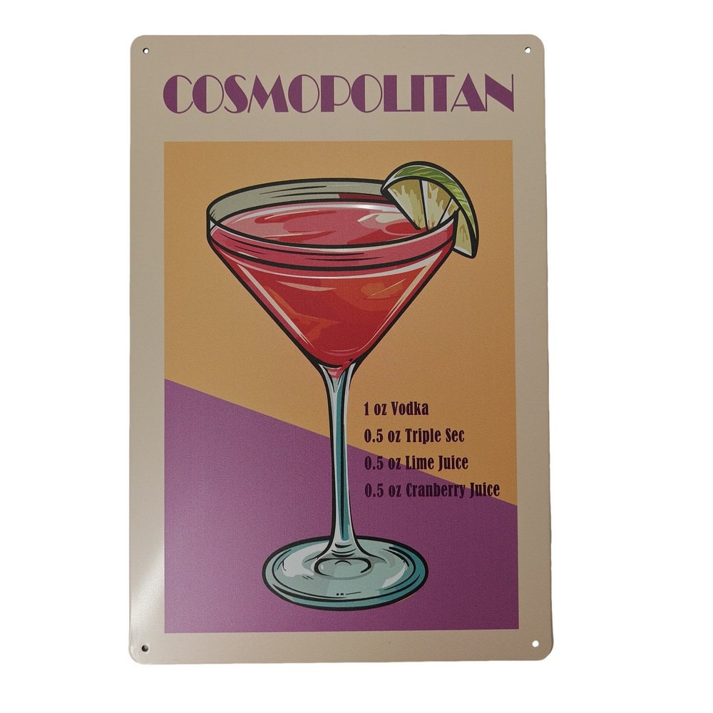 PLAQUE METAL 20X30 CM RECETTE DU COSMOPOLITAN - Photo N°1