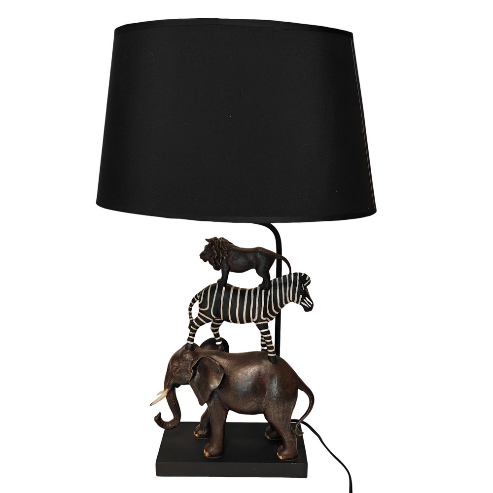LAMPE A POSER SAFARI EN RESINE ELEPHANT ZEBRE SAFARI  70 CM - Photo N°3