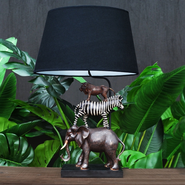 LAMPE A POSER SAFARI EN RESINE ELEPHANT ZEBRE SAFARI  70 CM - Photo N°1