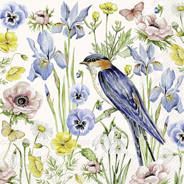 Lot De 20 Serviettes En Papier Motif Oiseaux Sur Fleurs De Cerisier – 33 X 33 Cm – Triple épaisseur – Pour Décoration De Table, Découpage