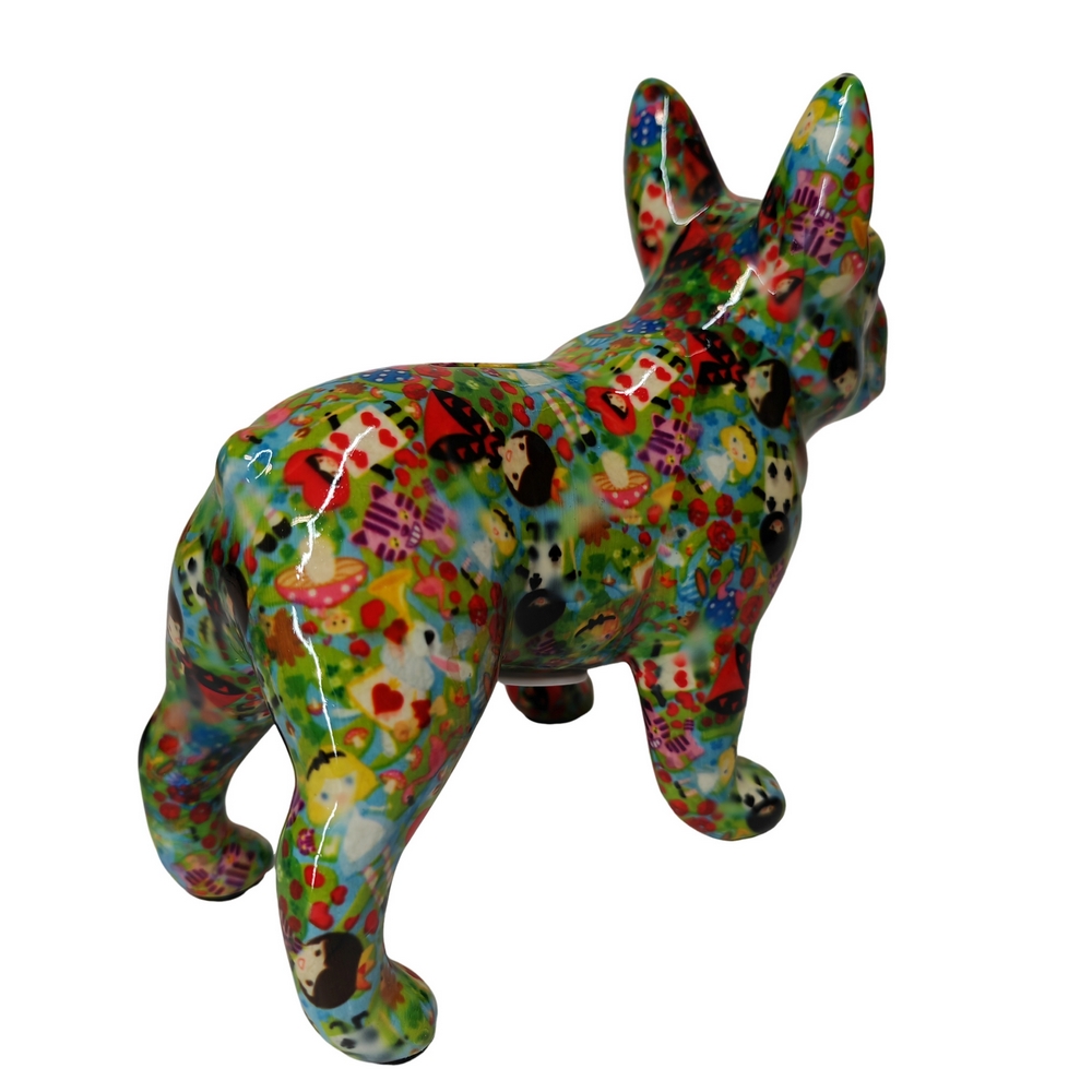 TIRELIRE BULLDOG FRANCAIS POMME PIDOU VERTE ET POUPEES - Photo N°3