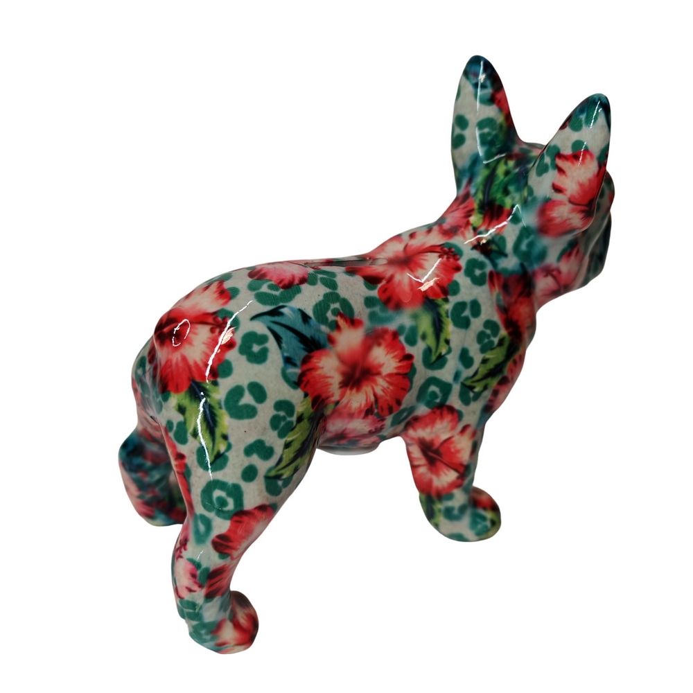 TIRELIRE BULLDOG FRANCAIS POMME PIDOU VERTE HIBISCUS - Photo N°3