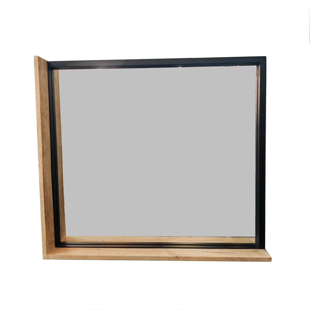 MIROIR SALLE DE BAIN MODELE IPN MANGUIER ET METAL   90 X 80 X 12 CM - Photo N°1