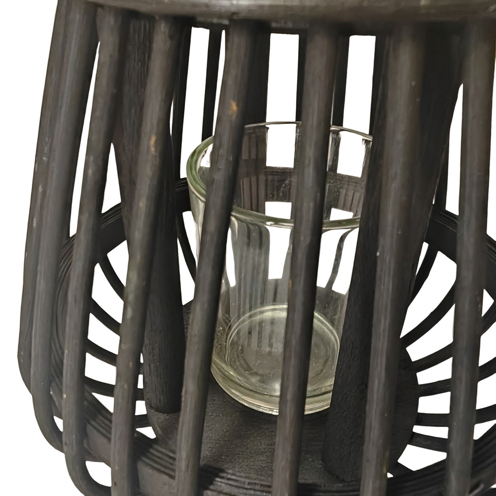 LANTERNE EN BAMBOU NOIR VERRE CYLINDRIQUE 14 X 17 X 14 CM - Photo N°2