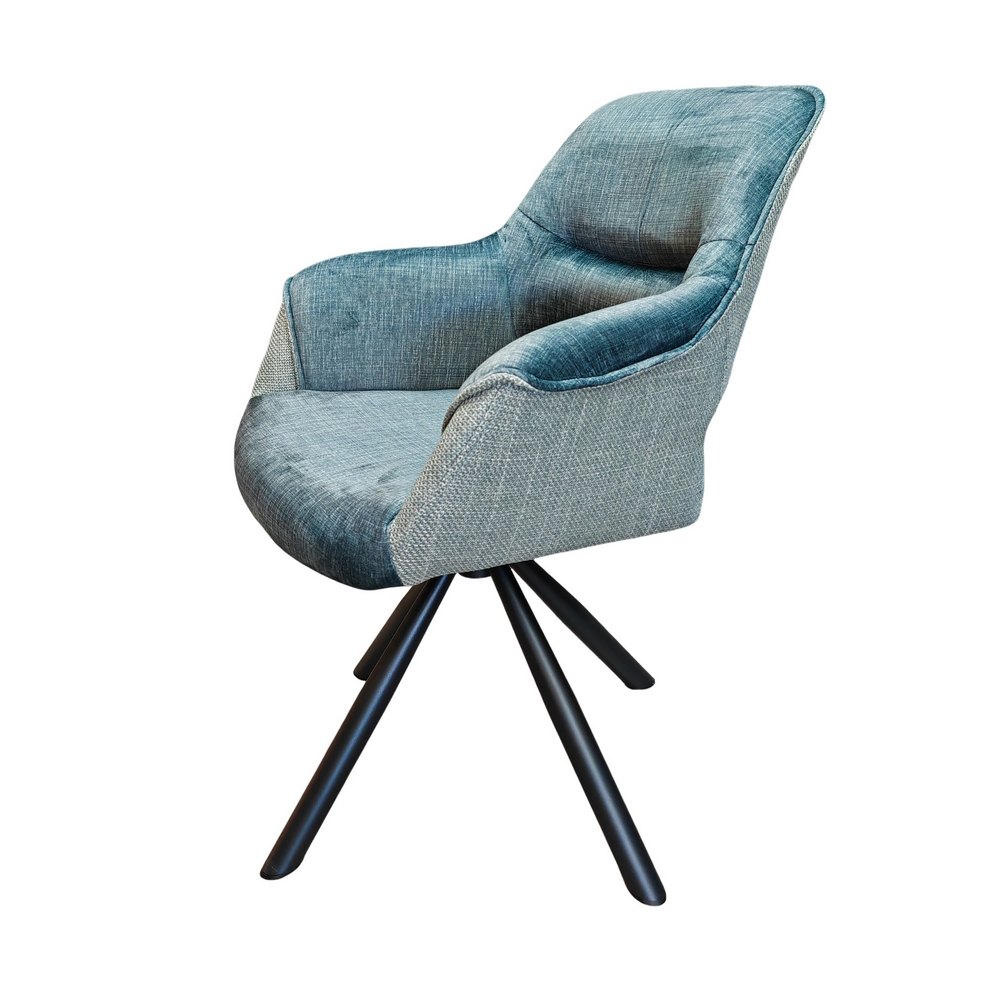 CHAISE ACCOUDOIR TOURNANTE CHILKO PIED NOIR TISSU / VELOURS BLEU 65 X 85 X 63 CM - Photo N°8