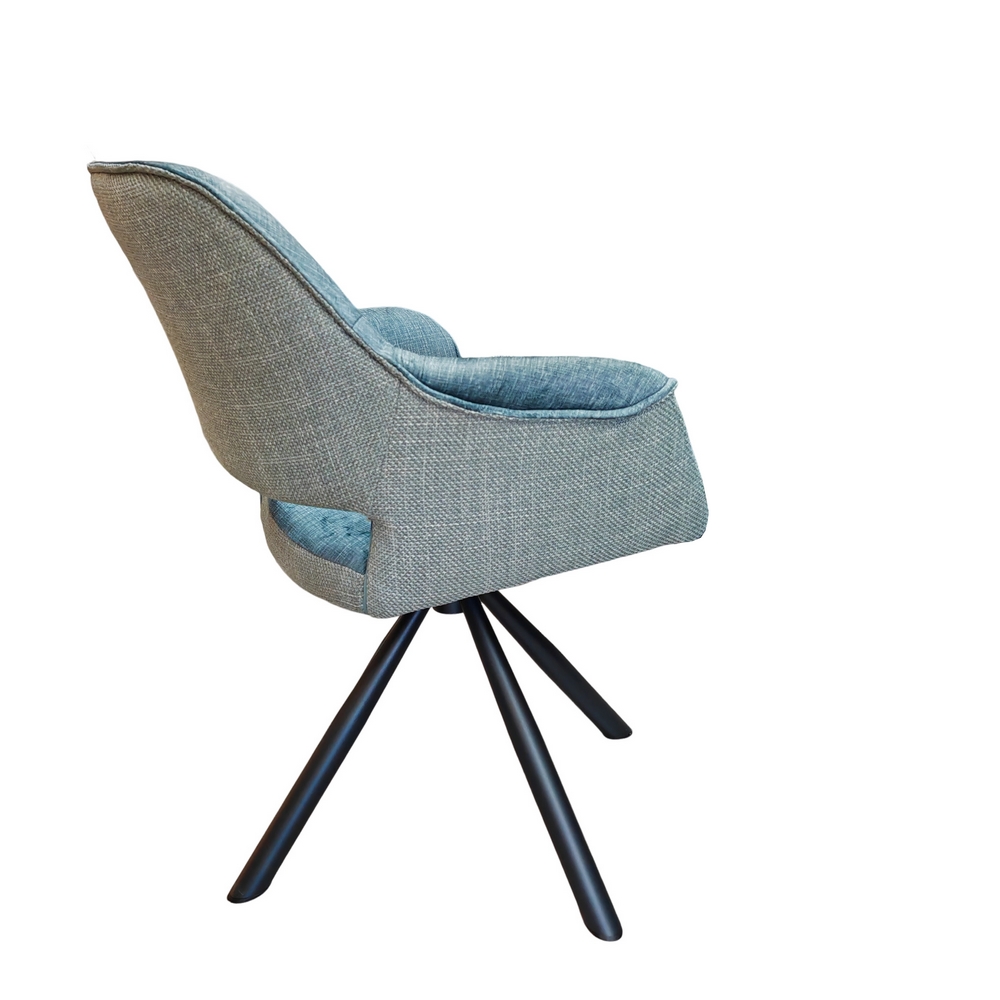 CHAISE ACCOUDOIR TOURNANTE CHILKO PIED NOIR TISSU / VELOURS BLEU 65 X 85 X 63 CM - Photo N°6