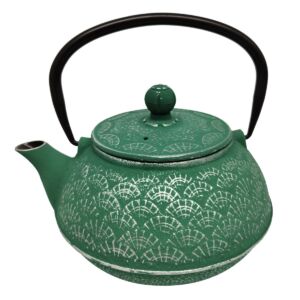 THEIERE VERTE ET ARGENT EN FONTE 0.9 L  17 x 14.5 x 11 cm