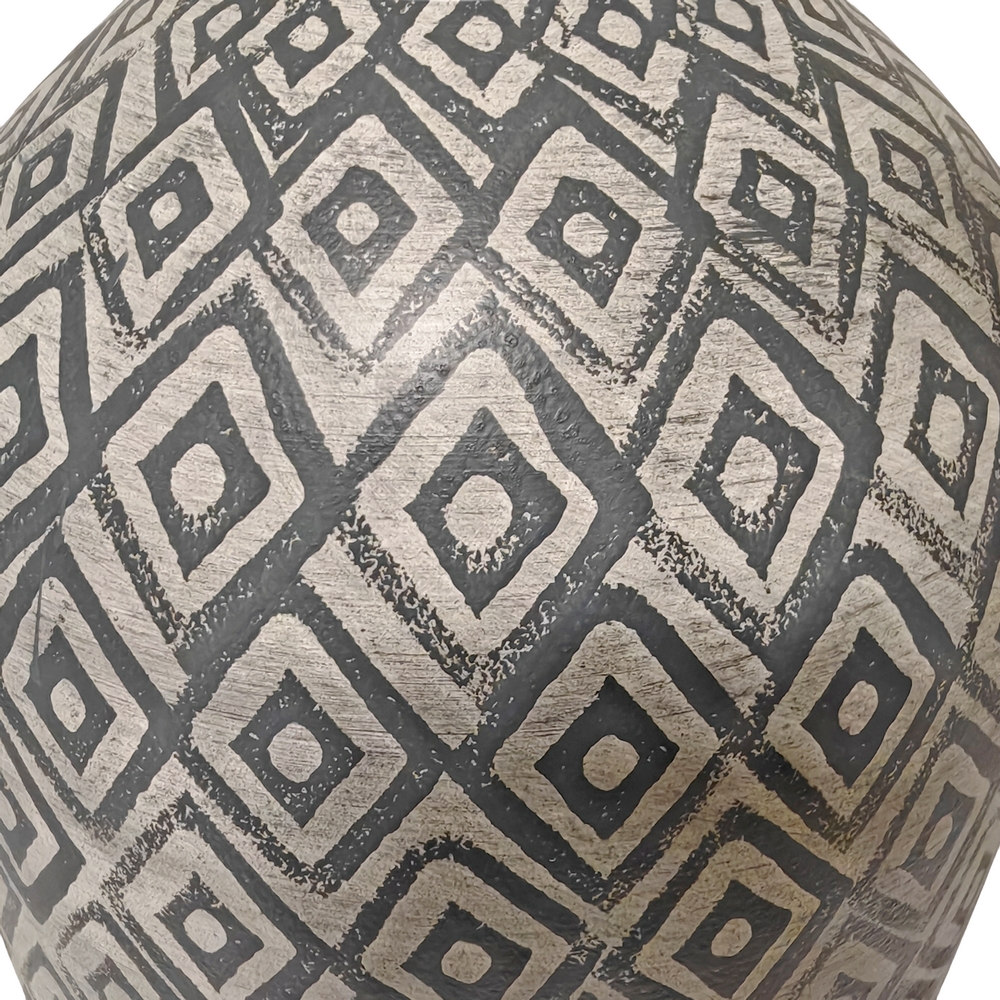 VASE CERAMIQUE GRIS ET BLANC ESPRIT ETHNIQUE 25 X 44 X 25 CM - Photo N°2