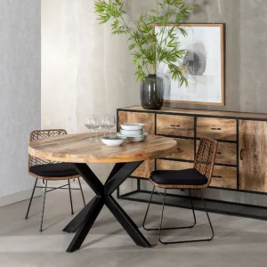 TABLE RONDE PERU PLATEAU MANGUIER PIED METAL NOIR 120 X 120 X 78 CM