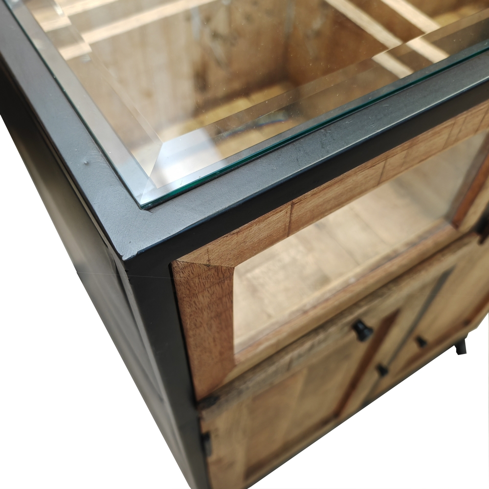 VITRINE DOUBLE FACE EN MANGUIER 4 PORTES 4 TIROIRS DESSUS VITRE 83 X 90 X 103 CM - Photo N°10