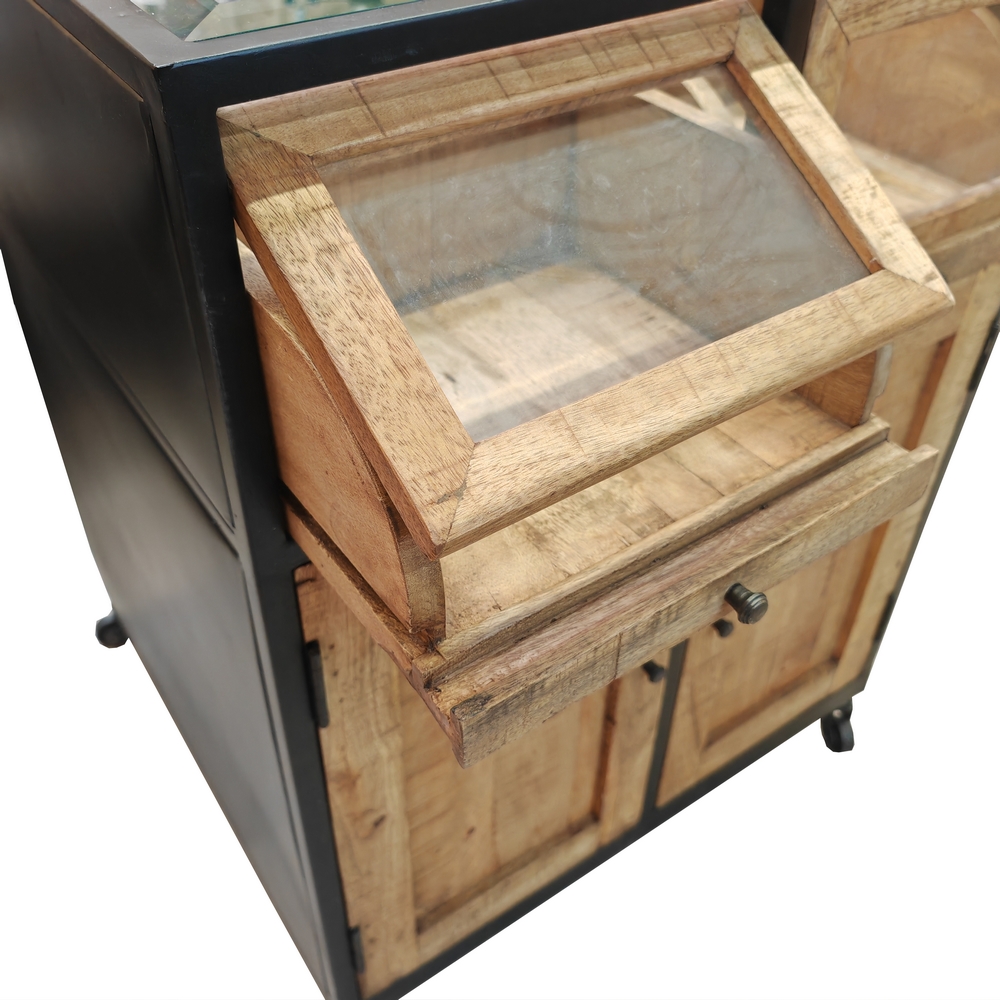 VITRINE DOUBLE FACE EN MANGUIER 4 PORTES 4 TIROIRS DESSUS VITRE 83 X 90 X 103 CM - Photo N°9