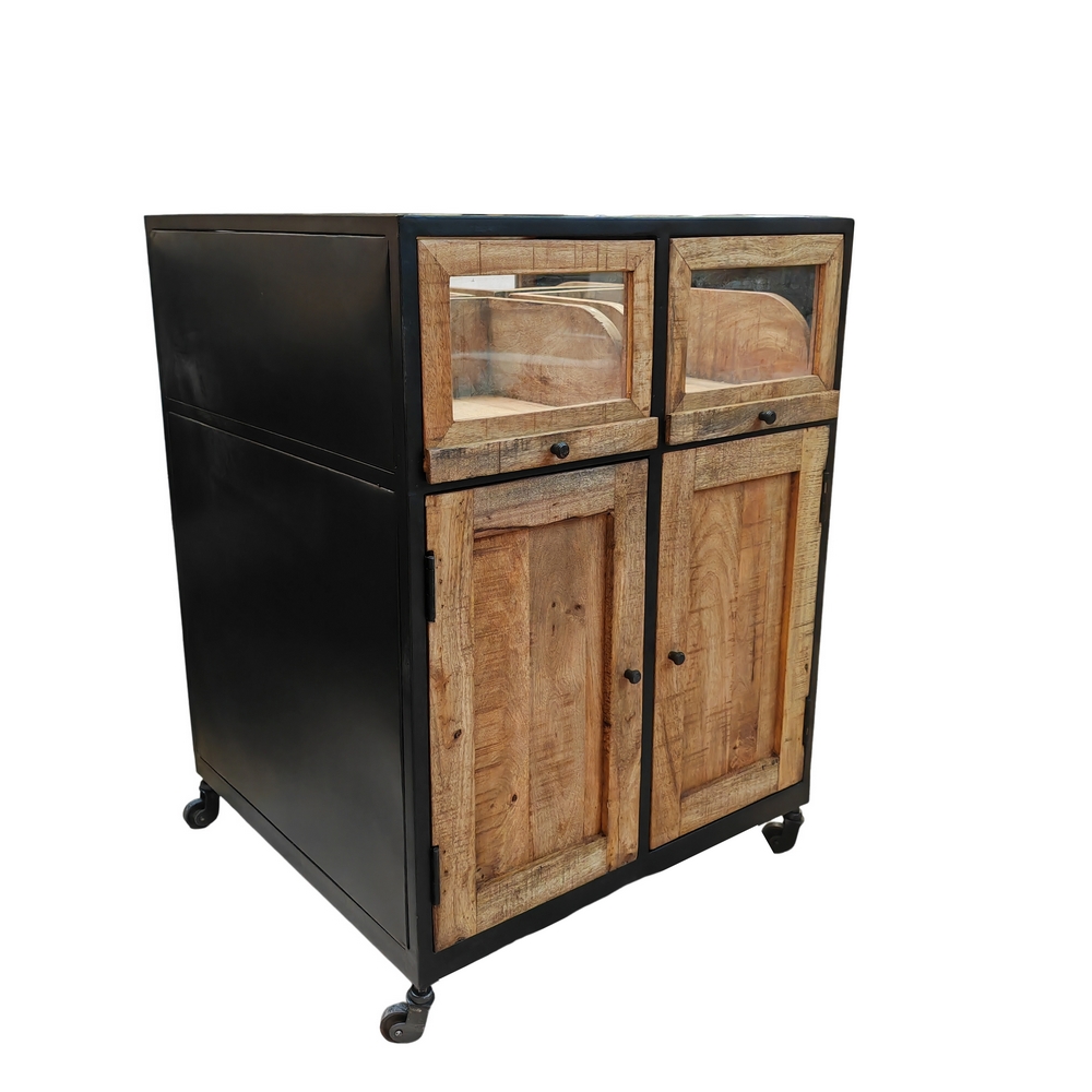 VITRINE DOUBLE FACE EN MANGUIER 4 PORTES 4 TIROIRS DESSUS VITRE 83 X 90 X 103 CM - Photo N°6