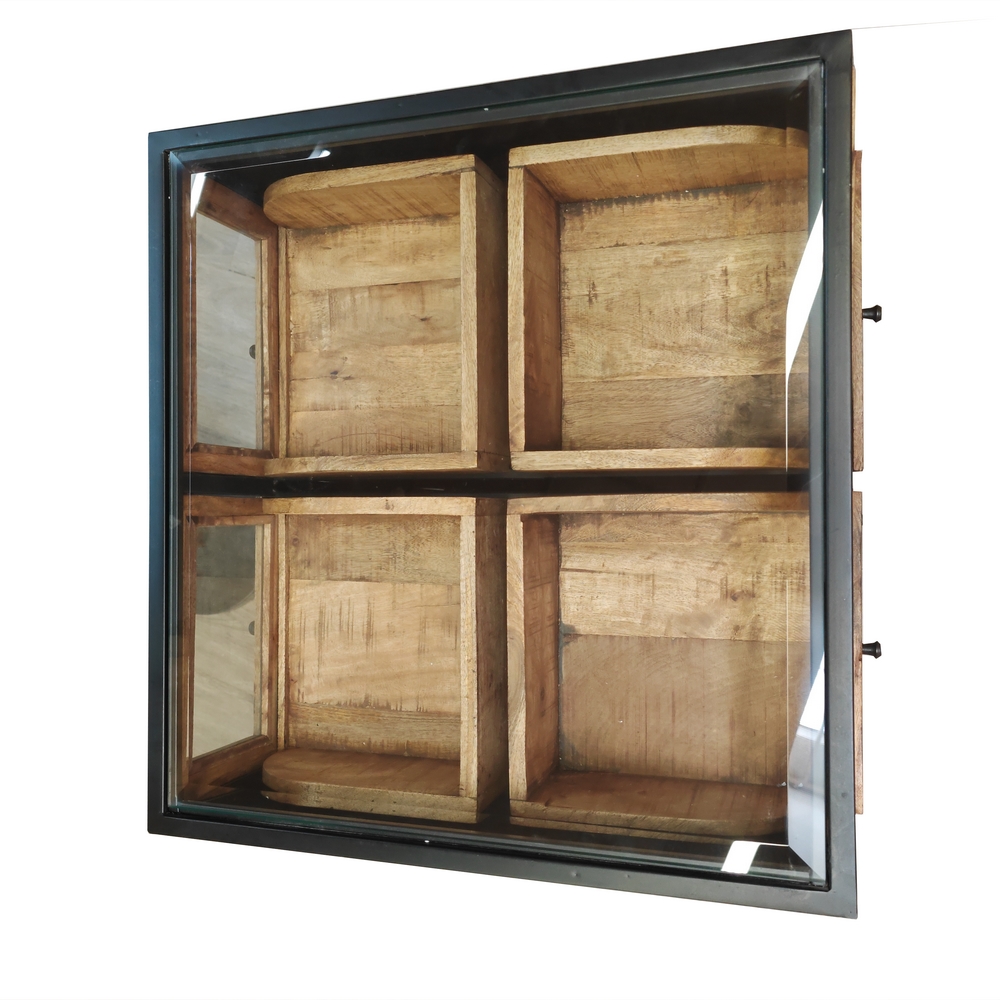 VITRINE DOUBLE FACE EN MANGUIER 4 PORTES 4 TIROIRS DESSUS VITRE 83 X 90 X 103 CM - Photo N°5