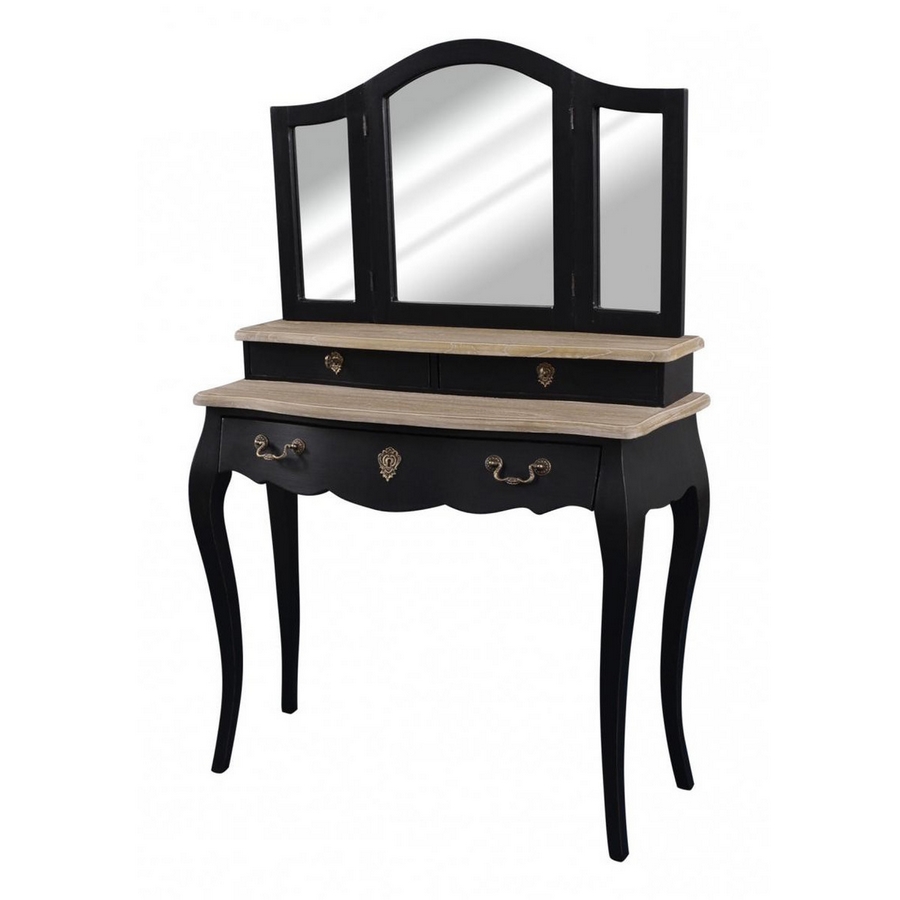 COIFFEUSE 3 TIROIRS PAULINE NOIRE 90 X 35 135 CM - Photo N°1