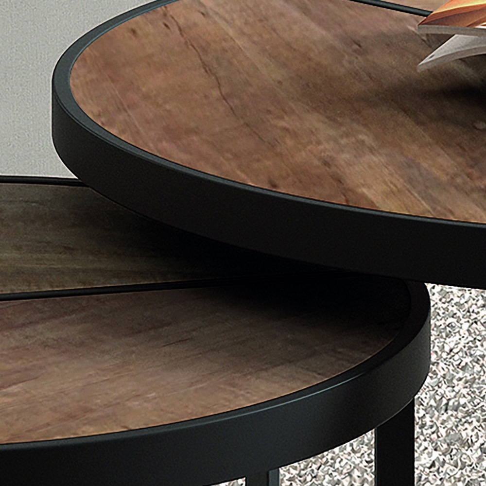 SET DE 2 TABLES GIGOGNES LAVEU RONDES BOIS ET METAL 70 x 40 - 50 x 32 CM - Photo N°7