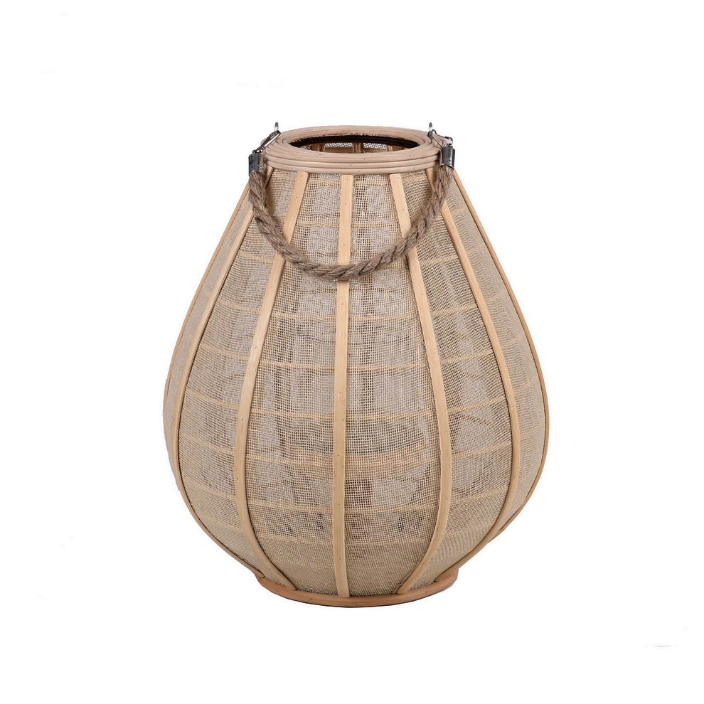 LANTERNE EN BOIS ET LIN ANSE RIGIDE 31 X 35 CM - Photo N°1