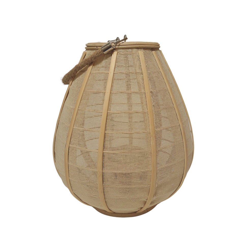 LANTERNE EN BOIS ET LIN ANSE RIGIDE 31 X 35 CM - Photo N°5