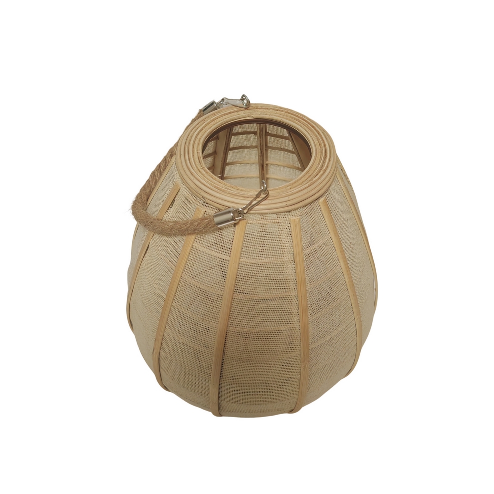 LANTERNE EN BOIS ET LIN ANSE RIGIDE 31 X 35 CM - Photo N°4