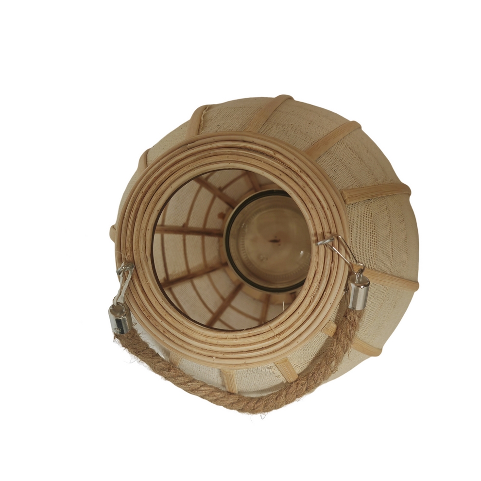 LANTERNE EN BOIS ET LIN ANSE RIGIDE 31 X 35 CM - Photo N°3