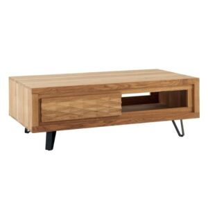 TABLE BASSE WAVE CHENE MASSIF HUILE TON MIEL 1 TIROIR 1 NICHE 120 X 40 X 60 CM