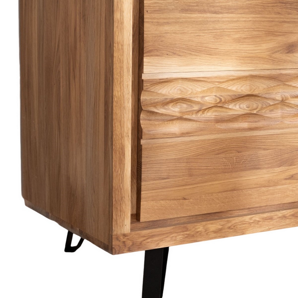 BAHUT BAS WAVE CHENE MASSIF HUILE TON MIEL 3 PORTES 2 TIROIRS 145 X 90 X 48 CM - Photo N°4