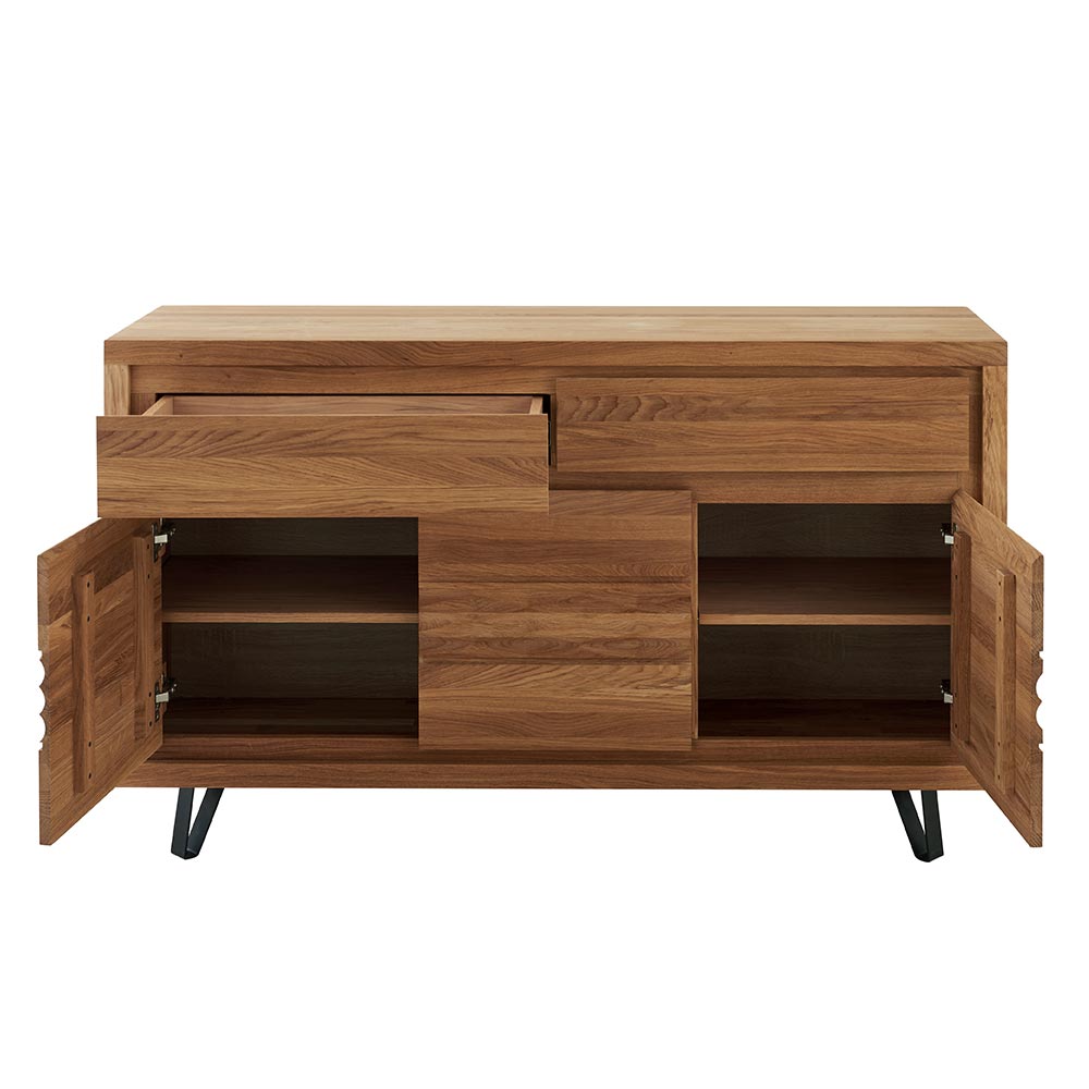 BAHUT BAS WAVE CHENE MASSIF HUILE TON MIEL 3 PORTES 2 TIROIRS 145 X 90 X 48 CM - Photo N°6