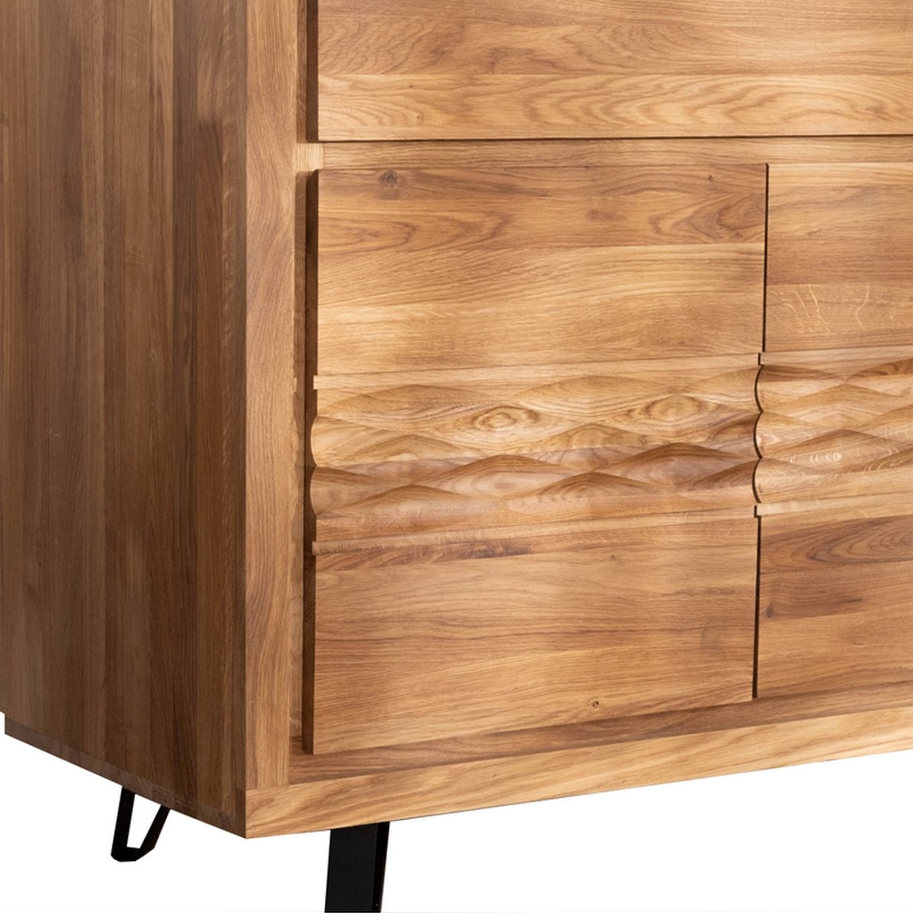 BAHUT BAS WAVE CHENE MASSIF HUILE TON MIEL 4 PORTES 2 TIROIRS 190 X 90 X 48 CM - Photo N°5