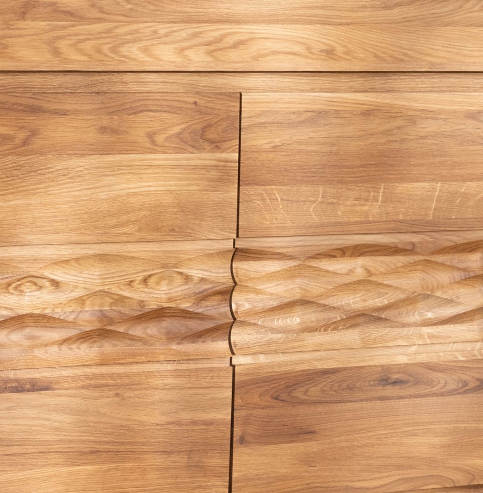 BAHUT BAS WAVE CHENE MASSIF HUILE TON MIEL 4 PORTES 2 TIROIRS 190 X 90 X 48 CM - Photo N°3