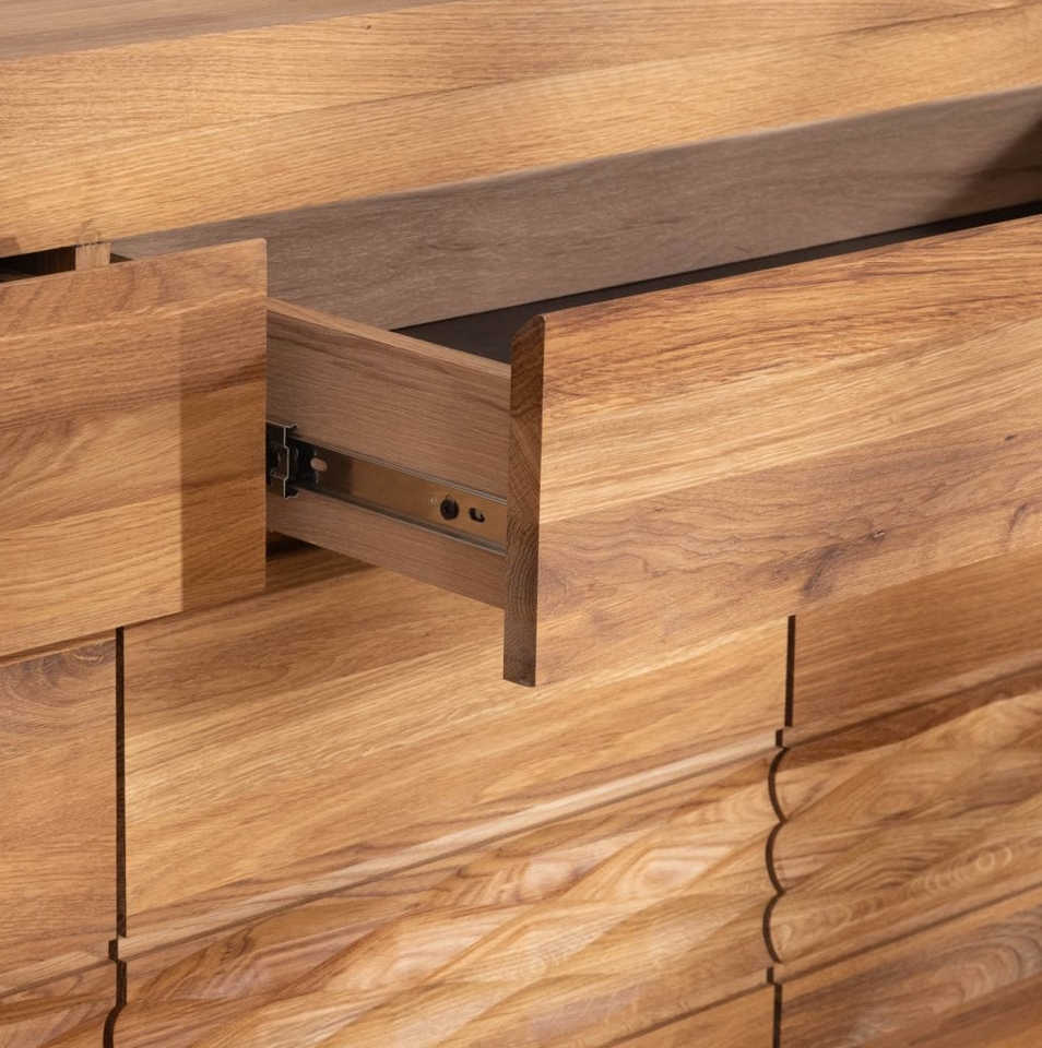 BAHUT BAS WAVE CHENE MASSIF HUILE TON MIEL 4 PORTES 2 TIROIRS 190 X 90 X 48 CM - Photo N°2