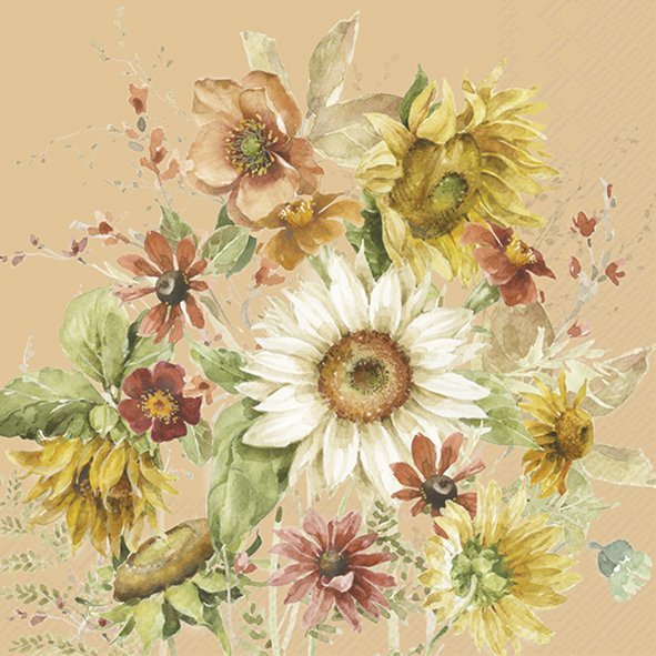 20 SERVIETTES EN PAPIER FLEURS DE FIN D'ETE  33 X 33 CM - Photo N°1