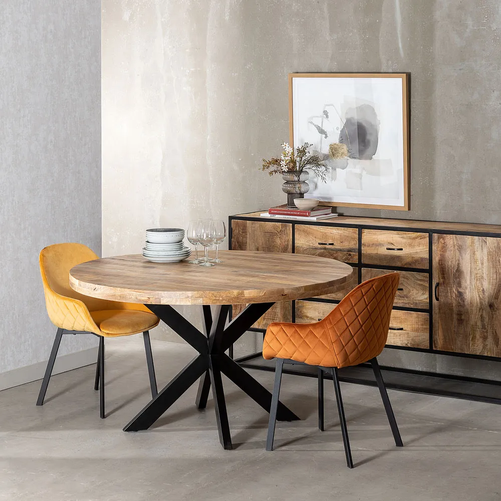 TABLE RONDE PERU PLATEAU MANGUIER PIED METAL NOIR 140 X 140 X 78 CM - Photo N°1