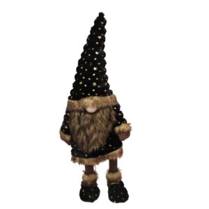 GRAND GNOME QUI BOUGE EN TEXTILE NOIR ET MARRON HAUT 90 CM