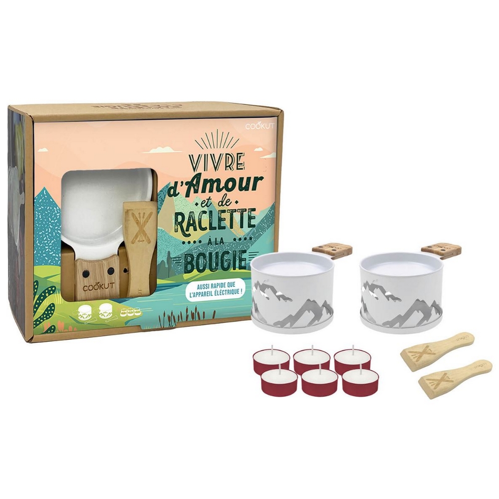 SET 2 RACLETTES INDIVIDUEL ROND METAL DECOR MONTAGNES BLANCHES - Photo N°1