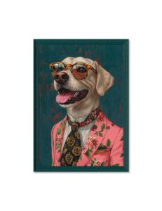 CADRE CHIEN HUMANISE SUR FOND BOIS PEINTURE REPRIS A LA MAIN 70 X 100 X 3 CM