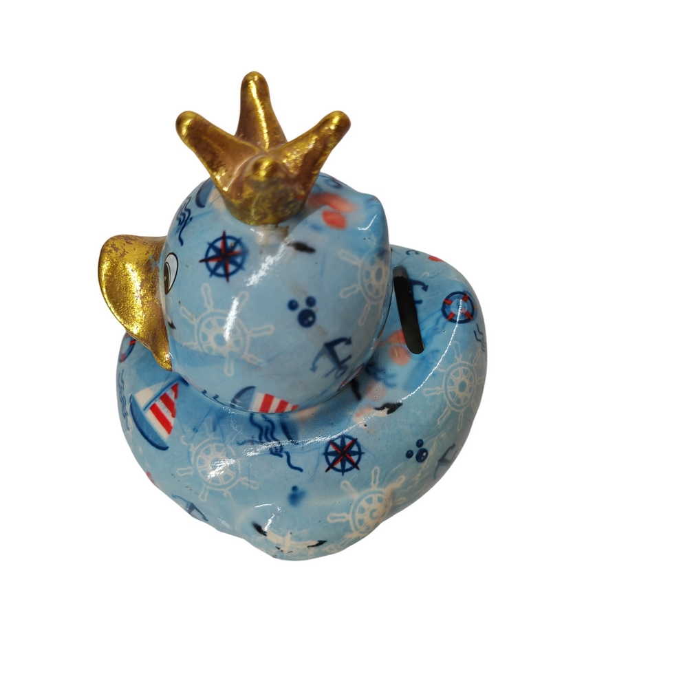 TIRELIRE CANARD DUCKY POMME PIDOU BLEUE ET DECORS MARIN - Photo N°2