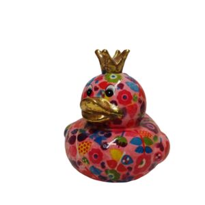 TIRELIRE CANARD DUCKY POMME PIDOU ROSE ET FLEURS