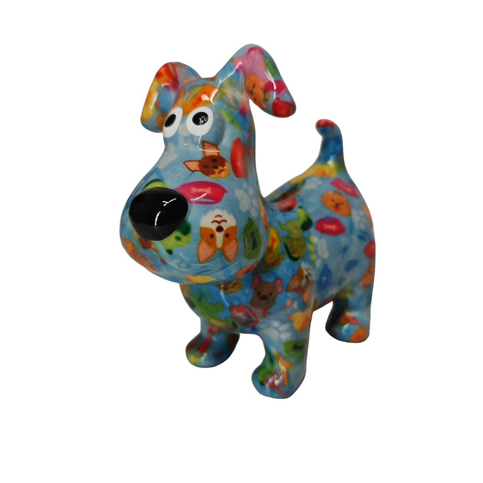 TIRELIRE CHIEN HUGO POMME PIDOU BLEUE ET DECOR MULTICOLORE - Photo N°3