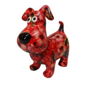 TIRELIRE CHIEN HUGO POMME PIDOU ROUGE ET FLEURS