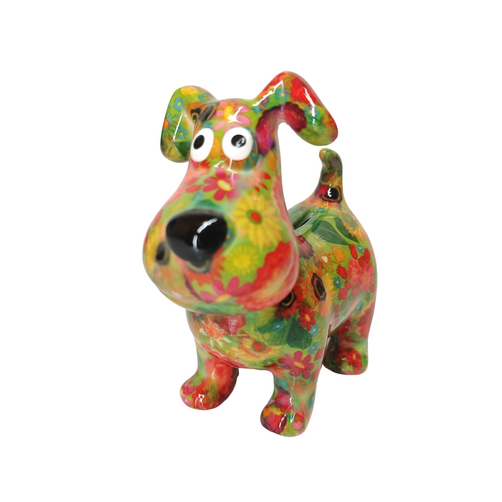 TIRELIRE CHIEN HUGO POMME PIDOU VERTE ET FLEURS - Photo N°4