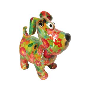 TIRELIRE CHIEN HUGO POMME PIDOU VERTE ET FLEURS