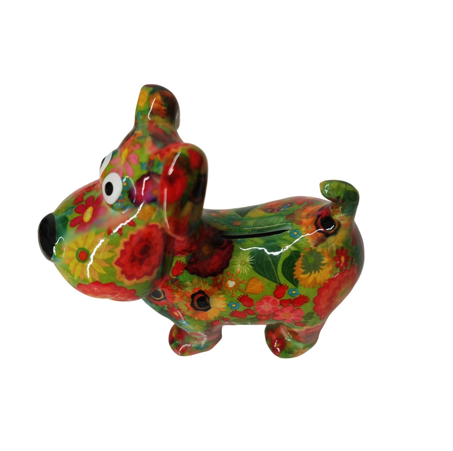 TIRELIRE CHIEN HUGO POMME PIDOU VERTE ET FLEURS - Photo N°2